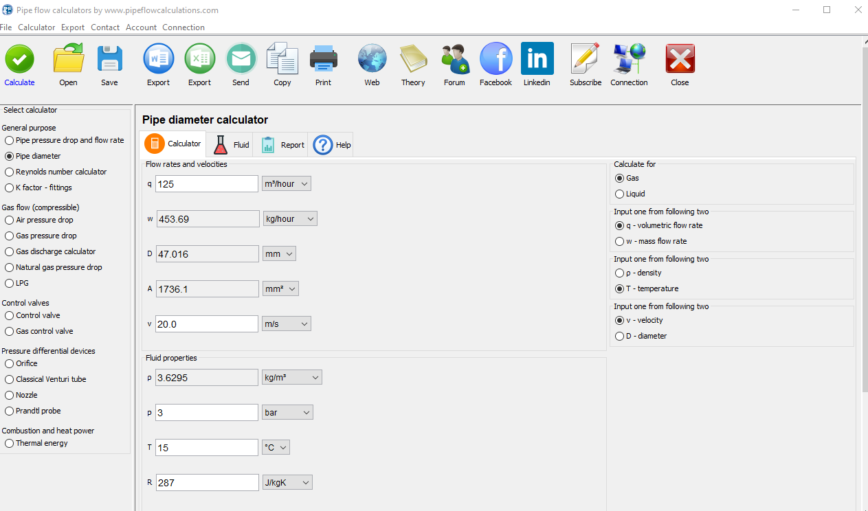 Pipe diameter calculator