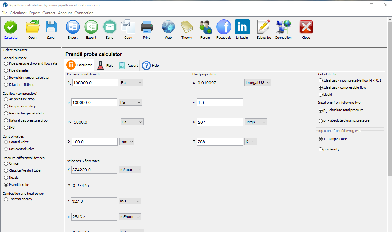 Prandtl probe calculator