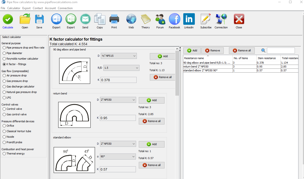 Minor losses K factor calculator